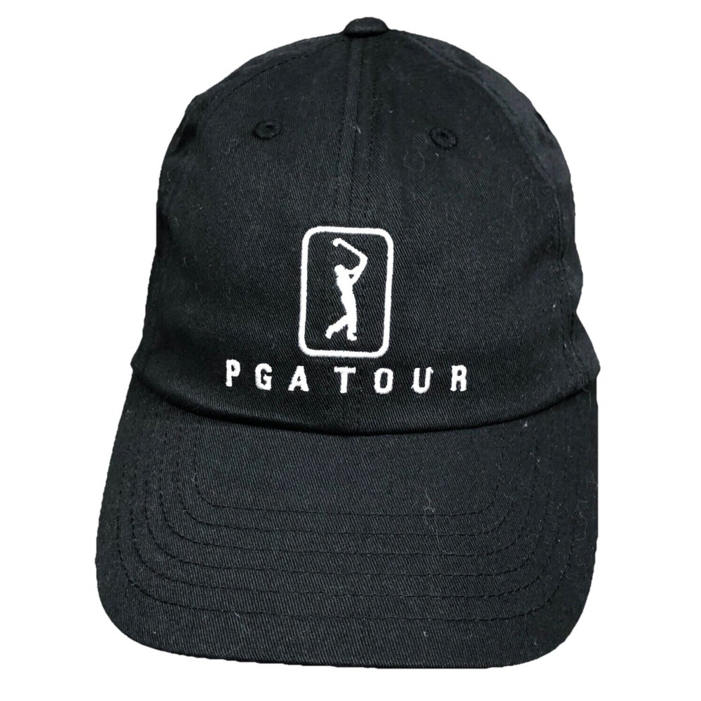 PGA Tour Hat Cap Strap Back Black White Performance Dad Hat Ball Cap Lightweight